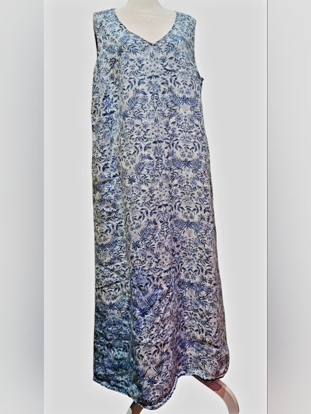 J. Jill 100% Linen Dress A-Line V-Neck Pockets Sleeveless Maxi Blue size XL